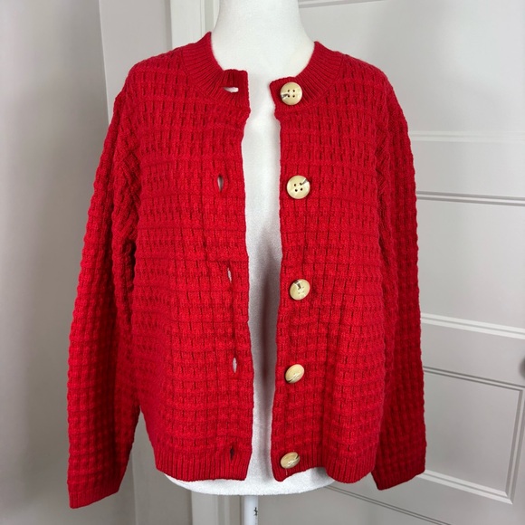 NWT Ann Taylor Red Chunky Button Down Sweater Jacket Size XL - Picture 2 of 7
